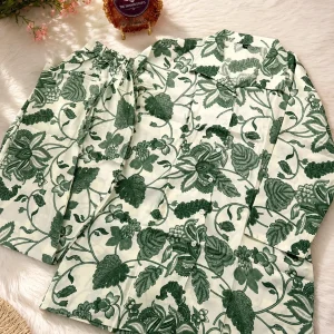 Sage Green Botanical Print Rayon Co-ord Set for Women